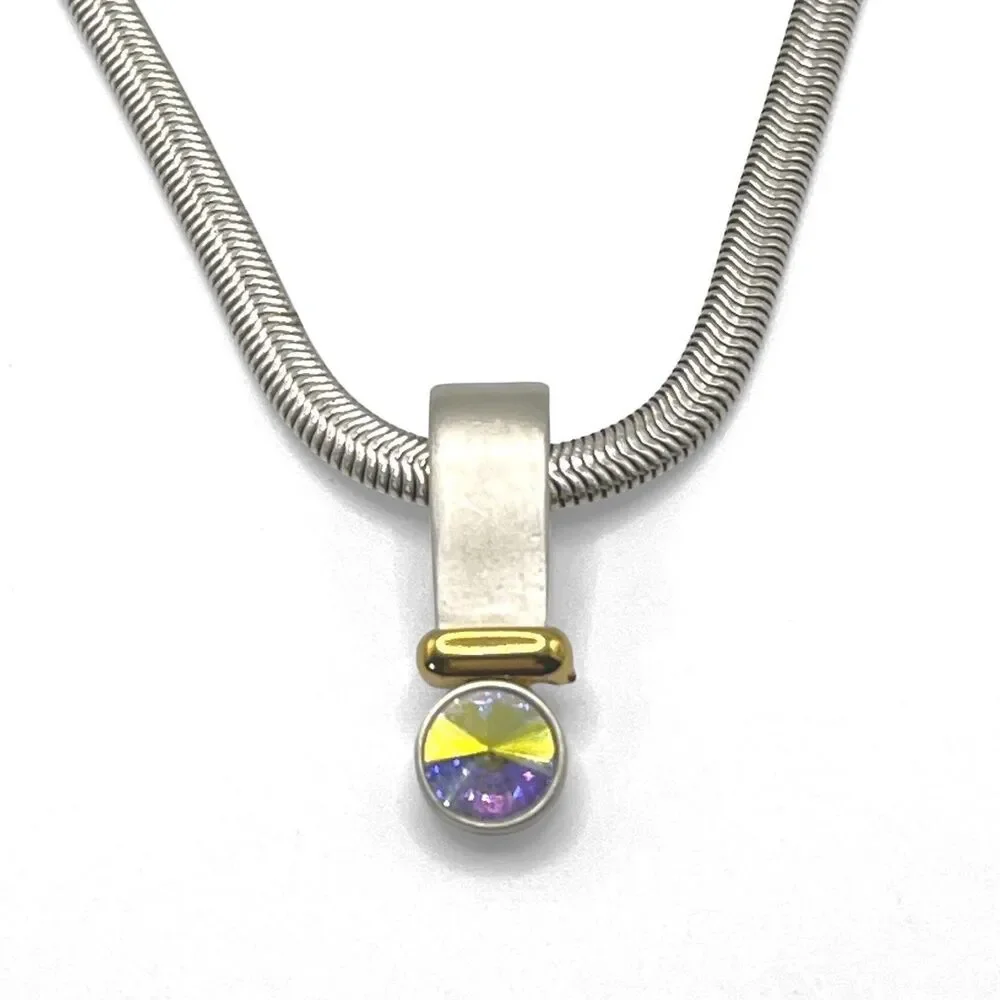 Premier Design Aurora Borealis Pendant Necklace Silver Tone Snake Chain Rivoli
